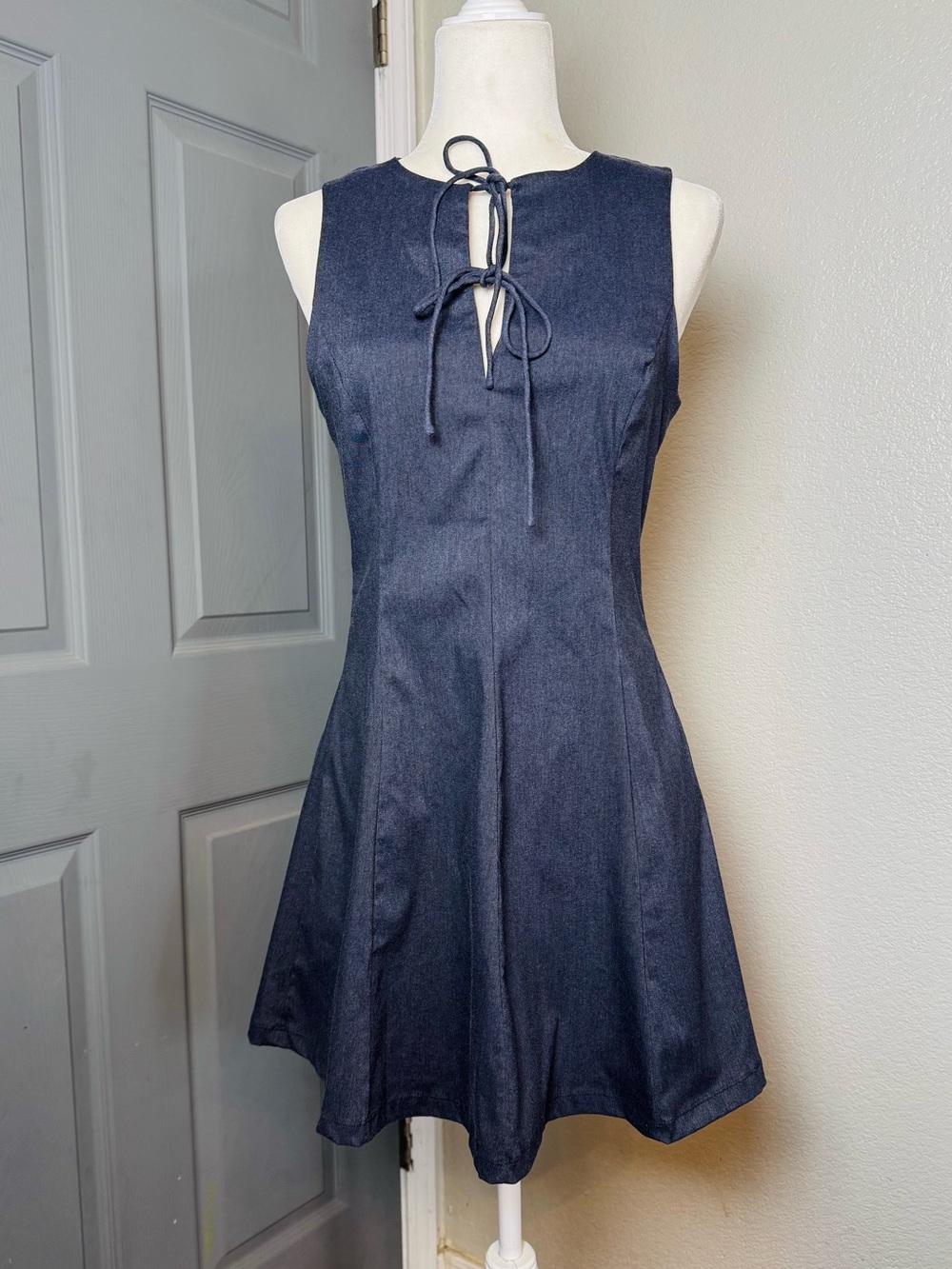 NWT Mango Tie Detail Fit and Flare Blue Dress